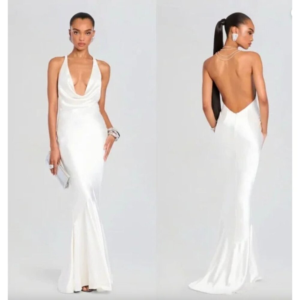 retrofete Eve Satin Maxi Dress Ivory Womens Size Medium